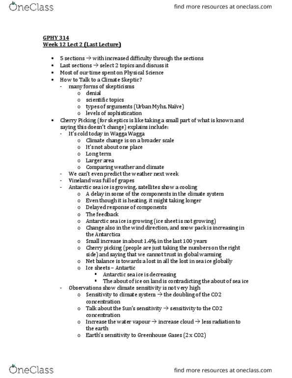 GPHY 314 Lecture Notes - Lecture 35: Cherry Picking, Climate Sensitivity, Global Cooling thumbnail