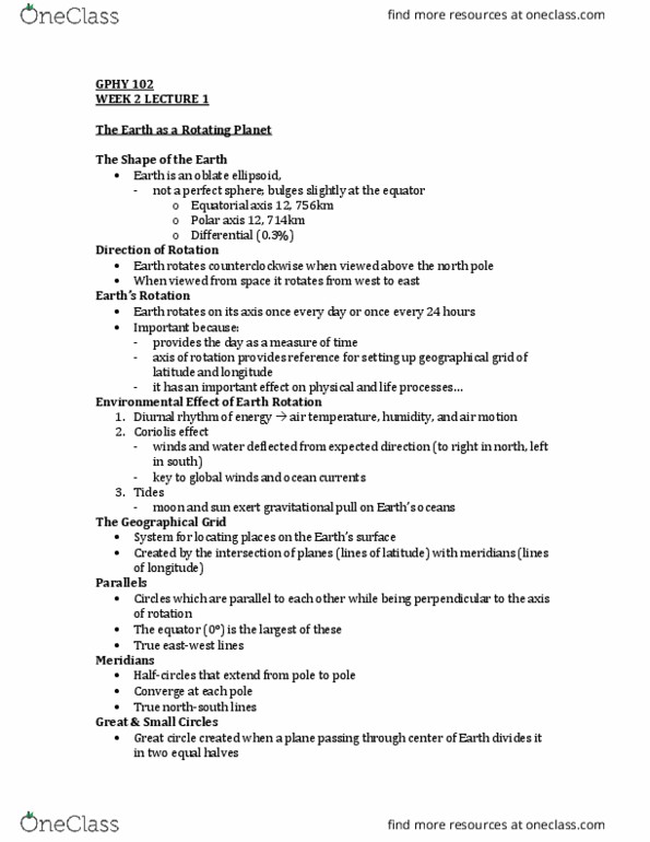 GPHY 102 Lecture Notes - Lecture 4: Spheroid, Great Circle, Circle Of A Sphere thumbnail