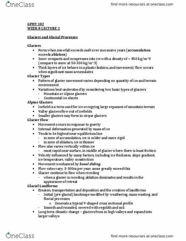 GPHY 102 Lecture Notes - Lecture 23: Deglaciation, Valley, Milankovitch Cycles thumbnail