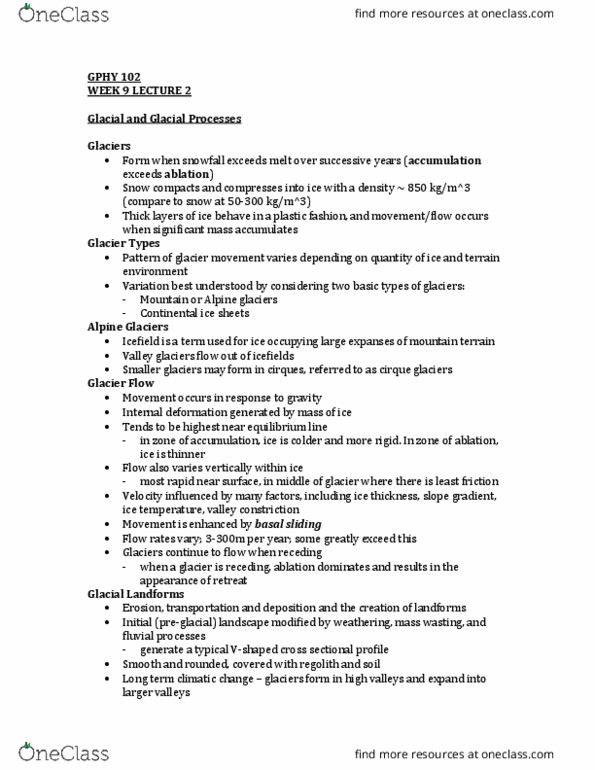 GPHY 102 Lecture Notes - Lecture 26: Deglaciation, Sea Ice, Basal Sliding thumbnail