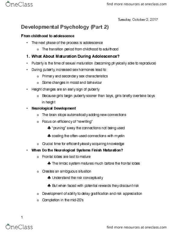 PSYC 1000 Lecture Notes - Lecture 7: Briey, Limbic System, Myelin thumbnail