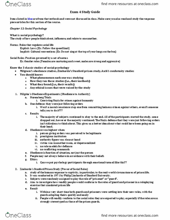 PSYC-101 Lecture Notes - Lecture 4: Stanford Prison Experiment, Philip Zimbardo, Social Emotions thumbnail