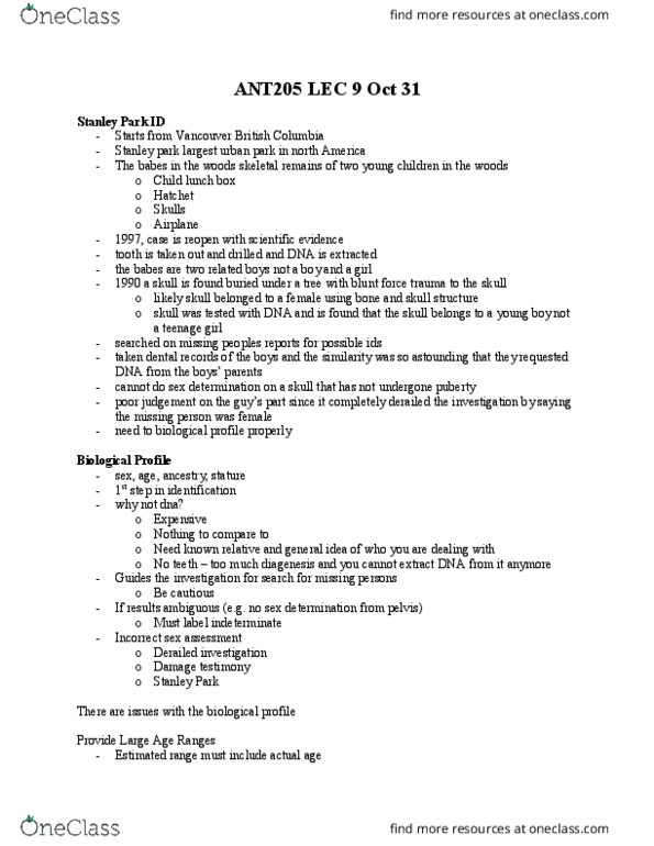 ANT205H5 Lecture Notes - Lecture 8: Blunt Trauma, Missing Person, Lunch Box thumbnail