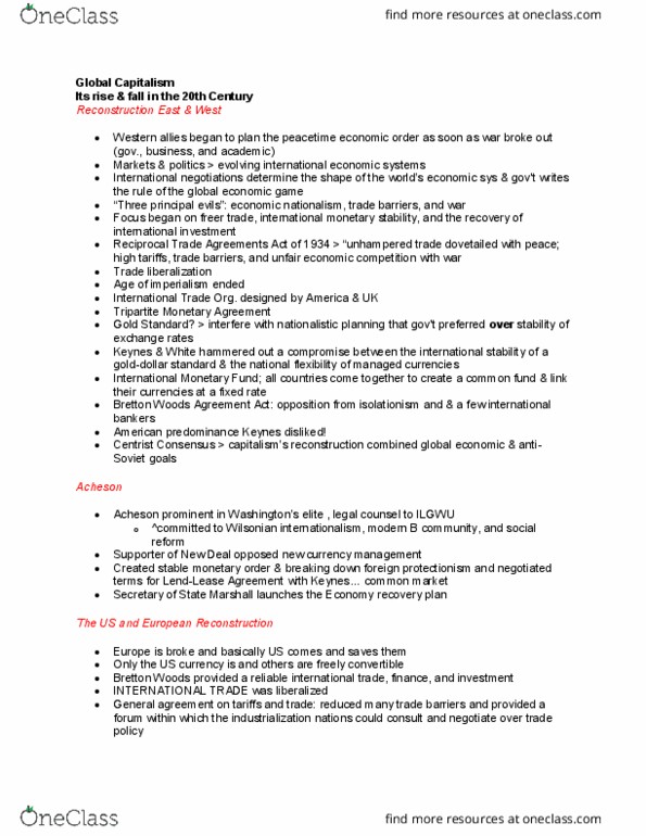 GLBL 210 Chapter Notes - Chapter NA: Reciprocal Tariff Act, Bretton Woods System, International Monetary Fund thumbnail