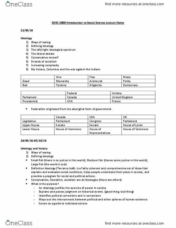 SOSC 1000 Lecture Notes - Lecture 1: Oligarchy, Classical Liberalism, Collective Bargaining thumbnail