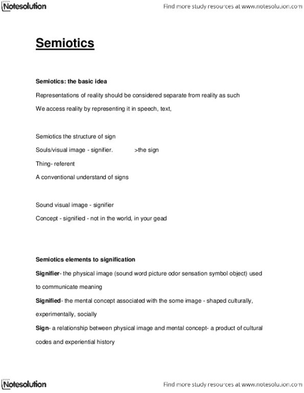 CMNS 1115 Lecture Notes - Semiotics, Connotation thumbnail