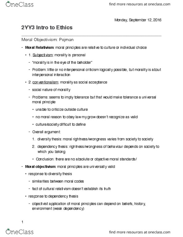 PHILOS 2YY3 Lecture Notes - Lecture 4: Cultural Relativism, Subjectivism, Relativism thumbnail