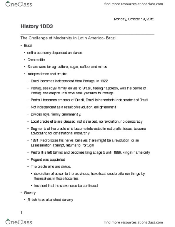 HISTORY 1DD3 Lecture Notes - Lecture 14: Portuguese Empire, Caudillo thumbnail