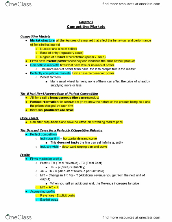 ECO100Y5 Lecture Notes - Lecture 7: Perfect Competition, Market Power, Demand Curve thumbnail