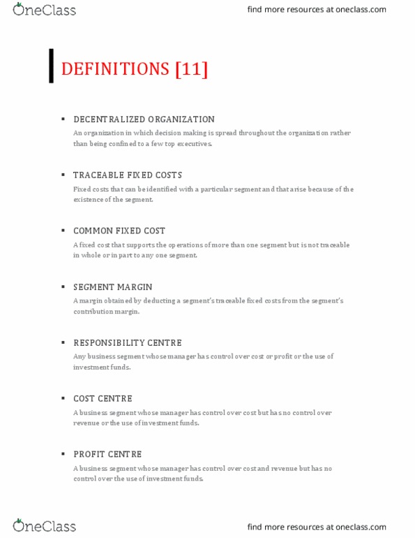 ACCT 2230 Chapter Notes - Chapter 11: Fixed Cost, Earnings Before Interest And Taxes, Accounts Receivable thumbnail