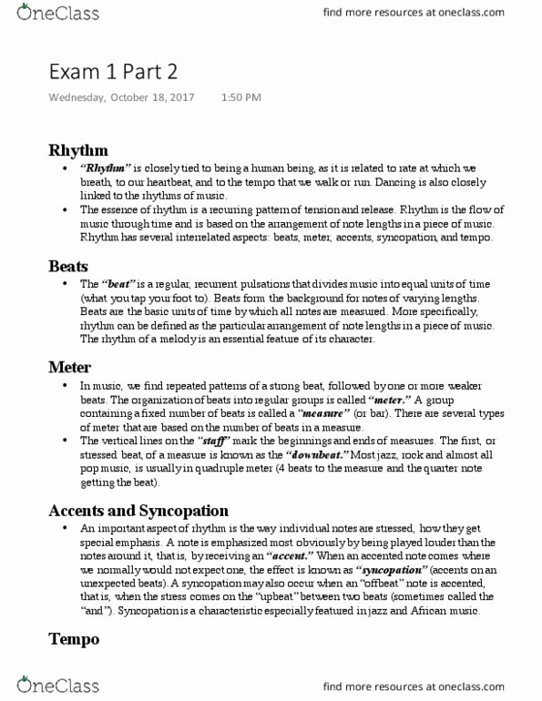 MUSIC 151 Lecture Notes - Lecture 1: Music Of Africa, Time Signature, Melodic Pattern thumbnail