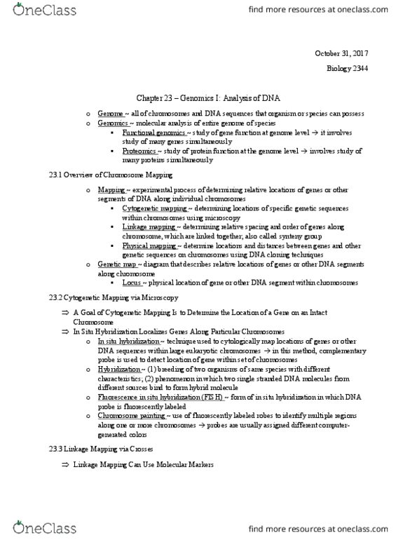 BIOL 2344 Chapter Notes - Chapter 23: In Situ Hybridization, Hybridization Probe, Cytogenetics thumbnail