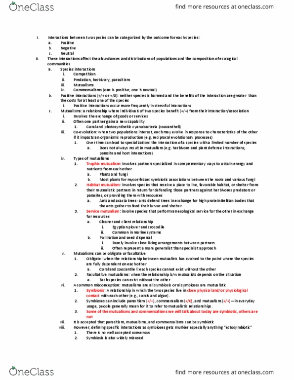 BISC 313 Lecture Notes - Lecture 9: Egyptian Plover, Beltian Body, Commensalism thumbnail