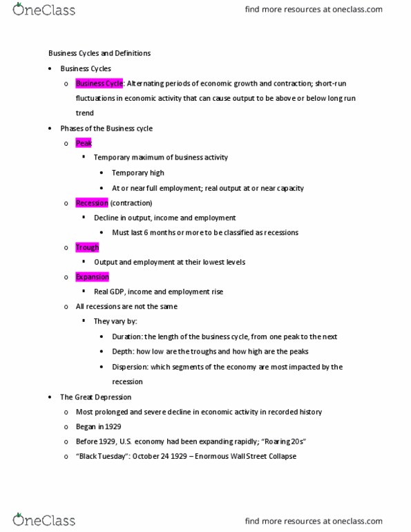 ECON100 Lecture Notes - Lecture 24: Business Cycle thumbnail