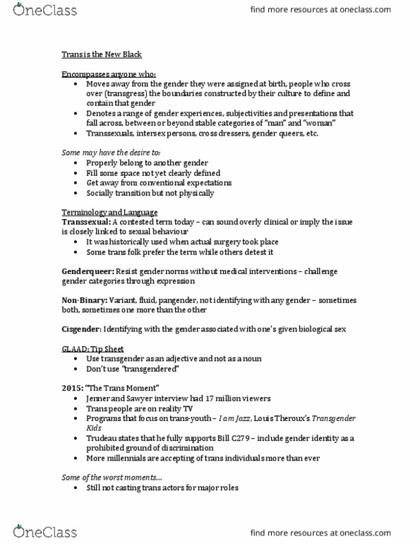 Women's Studies 2161A/B Lecture Notes - Lecture 2: Genderqueer, Pangender, Cisgender thumbnail
