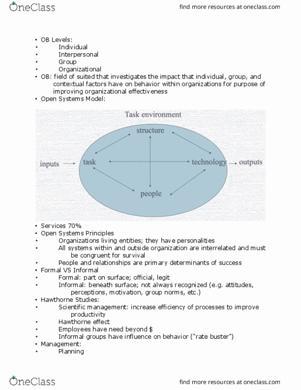 B A 350 Lecture Notes - Lecture 1: Hawthorne Effect, Scientific Management thumbnail