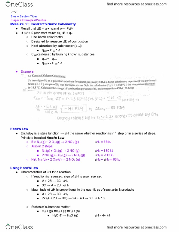 CHEM 11H Lecture Notes - Lecture 10: Calorimetry, Joule, Enthalpy thumbnail