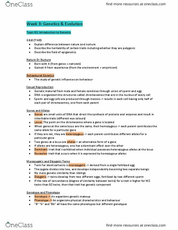 PSYC 100 Chapter Notes - Chapter 3: Epigenetics, Twin, Heritability thumbnail