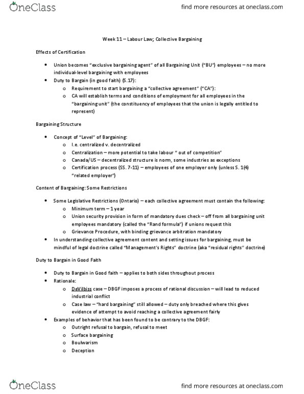 LAW 529 Lecture Notes - Lecture 11: Bargaining Unit, Rand Formula, Union Democracy thumbnail