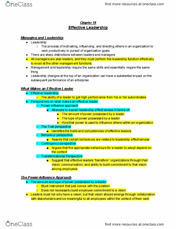 MGM101H5 Chapter Notes - Chapter 10: Charismatic Authority, Transformational Leadership, Strategic Thinking thumbnail