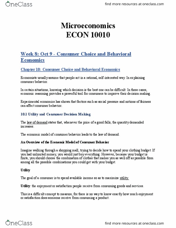 ECON 10010 Chapter Notes - Chapter 10: Network Effect, Inferior Good, Budget Constraint thumbnail