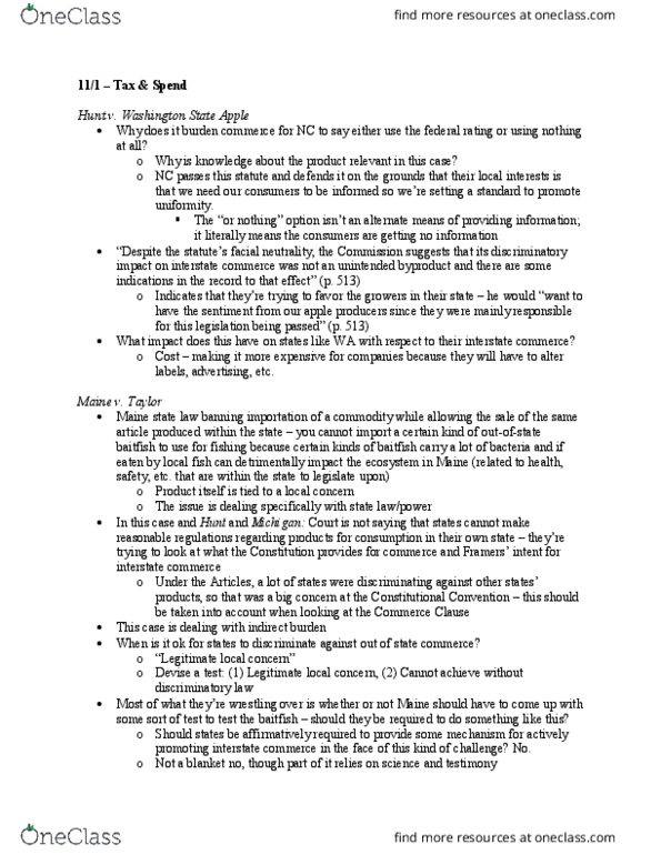 PSC 4361 Lecture Notes - Lecture 21: Internal Revenue Code, Commerce Clause, Enumerated Powers thumbnail