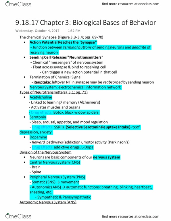 PSYC 101 Lecture Notes - Lecture 6: Botulinum Toxin, Autonomic Nervous System, Acetylcholine thumbnail