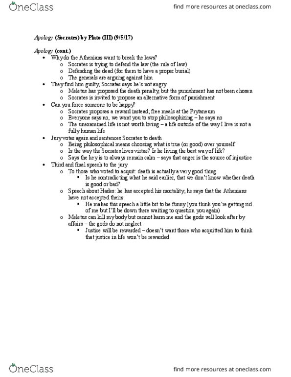 PSC 2343 Lecture Notes - Lecture 4: Meletus thumbnail