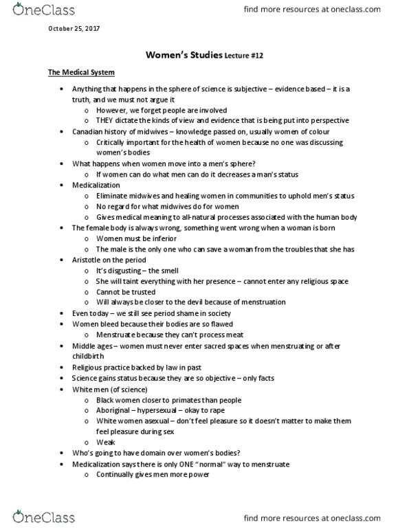 WS100 Lecture Notes - Lecture 12: Medicalization, Palpitations, Margaret Sanger thumbnail