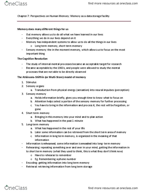 PSYC 1200 Lecture Notes - Lecture 7: Explicit Memory, Dyslexia, Screen One thumbnail