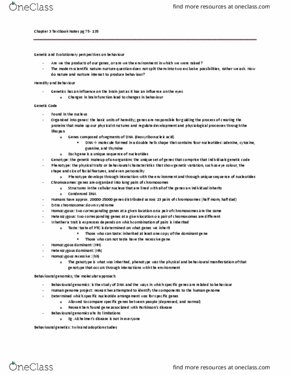 PSYC 1200 Chapter Notes - Chapter 3: Ovulation, Cytosine, Axon Terminal thumbnail
