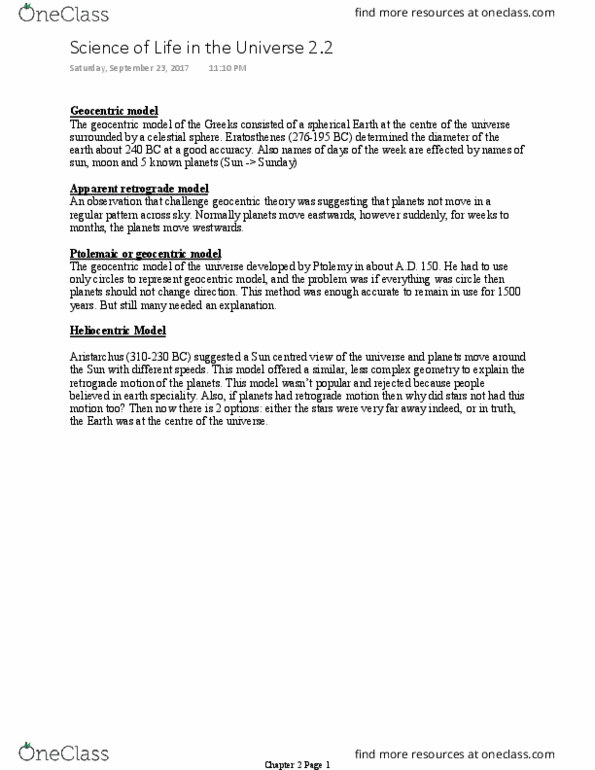 NATS 1880 Lecture Notes - Lecture 6: Spherical Earth, Geocentric Model thumbnail