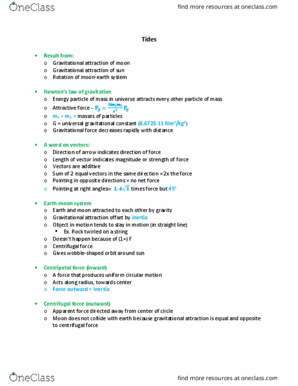 ZOL 303 Lecture Notes - Lecture 14: Net Force, Circular Motion, Tidal Range thumbnail