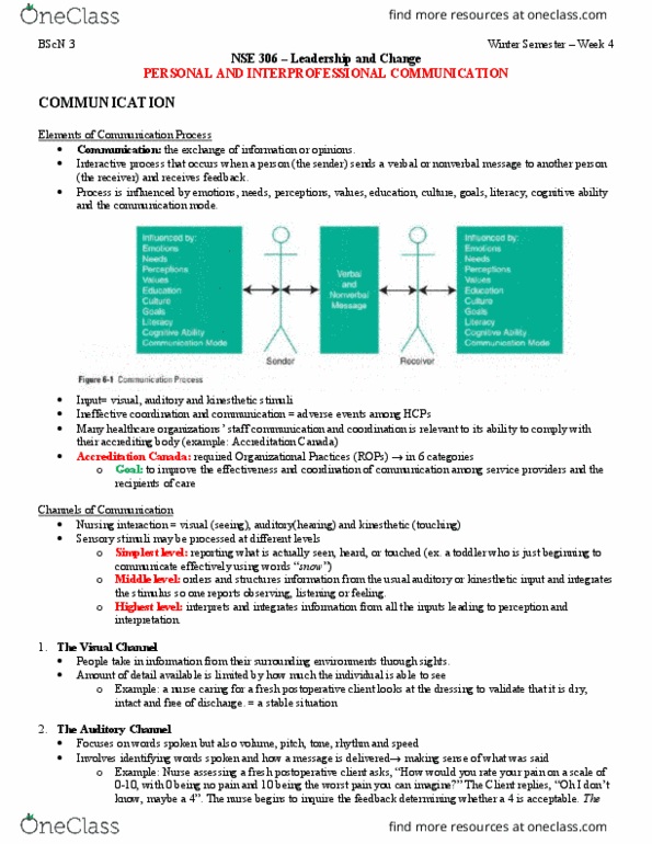 NSE 306 Lecture Notes - Lecture 4: Intrapersonal Communication, Client Confidentiality, Intravenous Therapy thumbnail