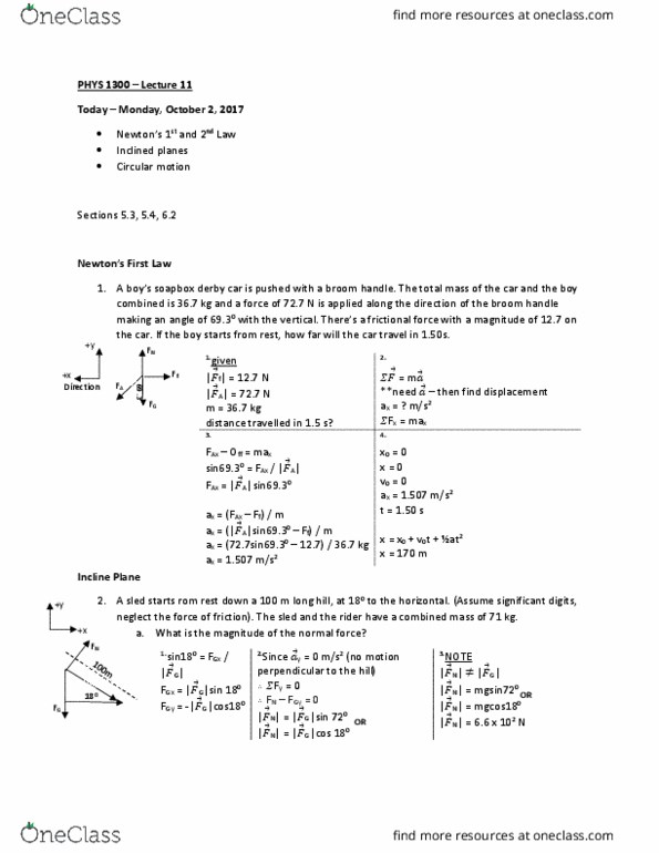 PHYS 1300 Lecture Notes - Lecture 11: Circular Motion thumbnail