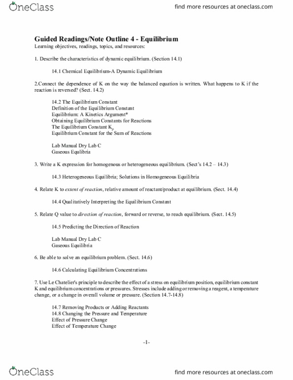 CHEM 1040 Lecture Notes - Lecture 12: Dynamic Equilibrium, Equilibrium Constant, Partial Pressure thumbnail