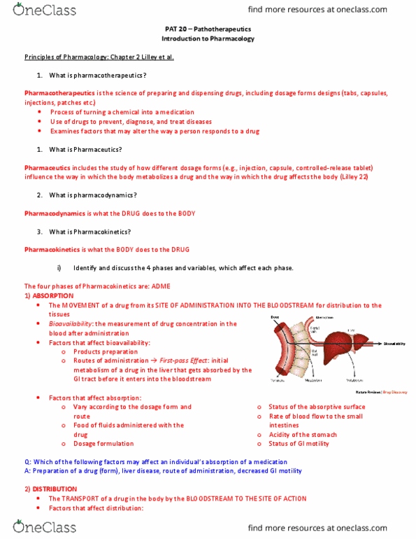 PAT 20A/B Lecture Notes - Lecture 1: Dysphoria, Urinary Retention, Cough Medicine thumbnail