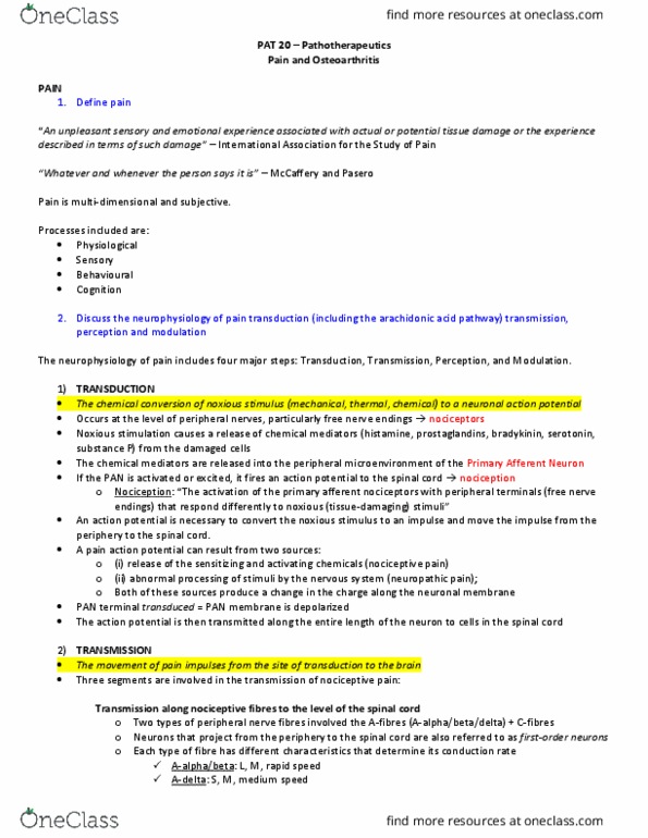 PAT 20A/B Lecture Notes - Lecture 3: Synovitis, List Of Thalamic Nuclei, Ibuprofen thumbnail