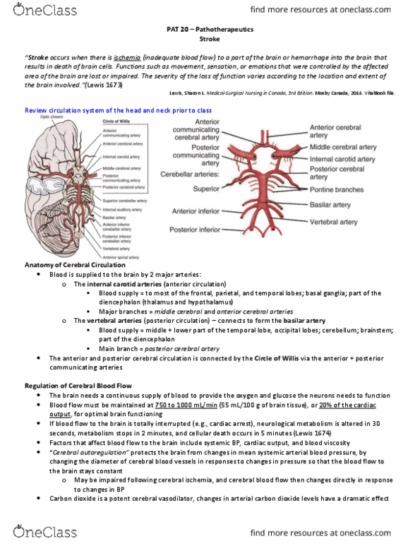 PAT 20A/B Lecture Notes - Lecture 6: Intracerebral Hemorrhage, Antiplatelet Drug, Thrombin thumbnail