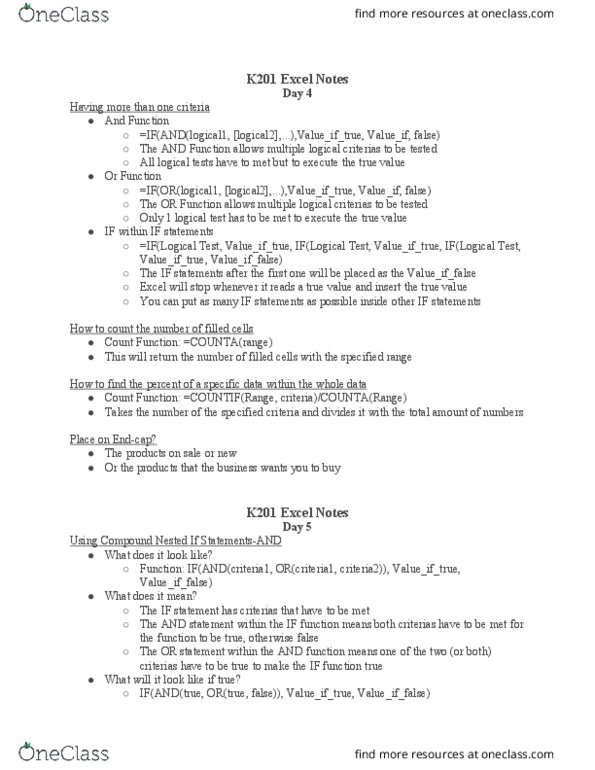 BUS-K 201 Lecture 6: BUS-K201 Excel Lab Class 4-6 thumbnail