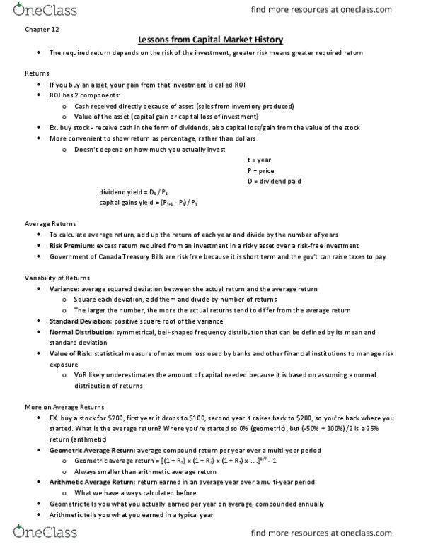 Management and Organizational Studies 1023A/B Lecture Notes - Lecture 12: Net Present Value, Efficient-Market Hypothesis, Dividend Yield thumbnail