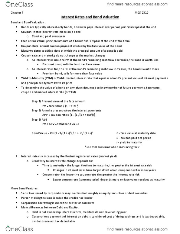 Management and Organizational Studies 1023A/B Lecture Notes - Lecture 7: Yield Curve, Nominal Interest Rate, Financial Engineering thumbnail