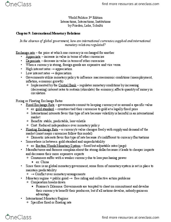 POLS 1301 Chapter Notes - Chapter 9: Offshoring, Bretton Woods System, Currency Union thumbnail