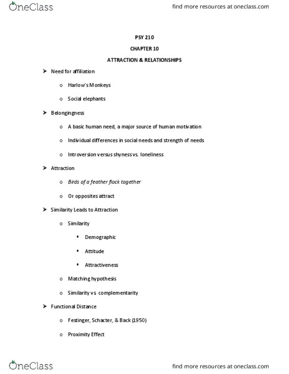 PSY 210 Lecture Notes - Lecture 13: Belongingness, Psy thumbnail