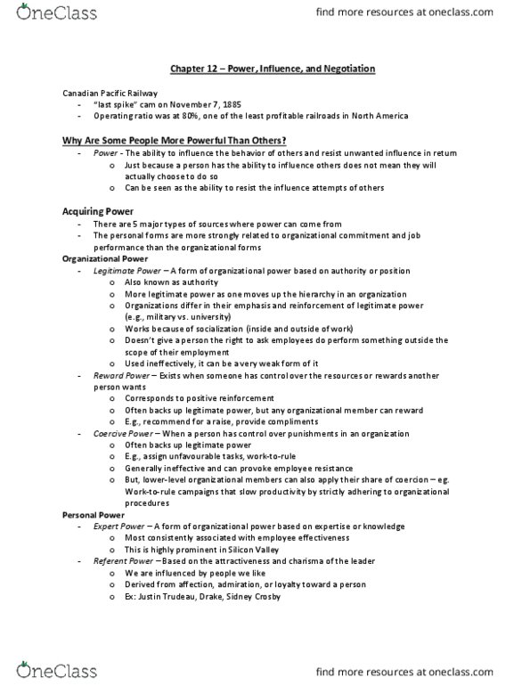 Management and Organizational Studies 2181A/B Chapter Notes - Chapter 12: Ingratiation, Alternative Dispute Resolution, Job Satisfaction thumbnail