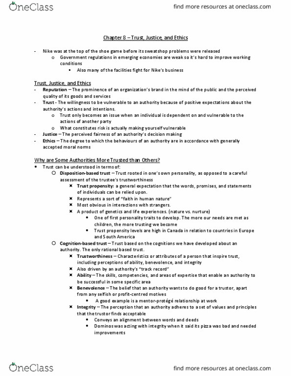 Management and Organizational Studies 2181A/B Chapter Notes - Chapter 8: Jumpstart, Legal Ethics, Job Satisfaction thumbnail