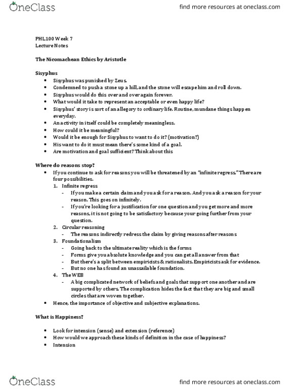 PHL100Y1 Lecture Notes - Lecture 7: Thought Experiment, The Guardians Of Time, Nicomachean Ethics thumbnail