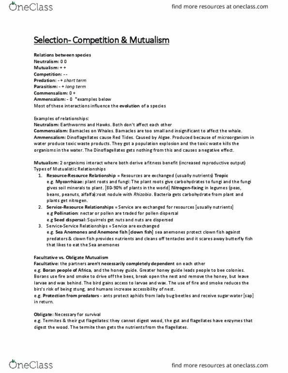 BIO 200 Lecture Notes - Lecture 17: Paramecium, Character Displacement, Cleaner Fish thumbnail