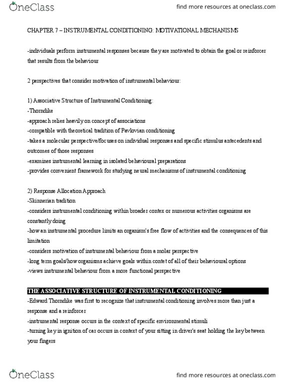 PS261 Chapter Notes - Chapter 7: Edward Thorndike, Classical Conditioning, B. F. Skinner thumbnail