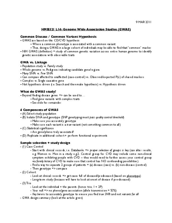 HMB321H1 Lecture Notes - Lecture 14: Genome-Wide Association Study, Snp Genotyping, Quality Control thumbnail